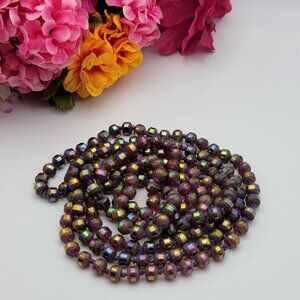 Multicolor Foil Druzy Agate Beaded Necklace 65" Continuous Strand